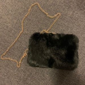 Black fuzzy plush crossbody bag